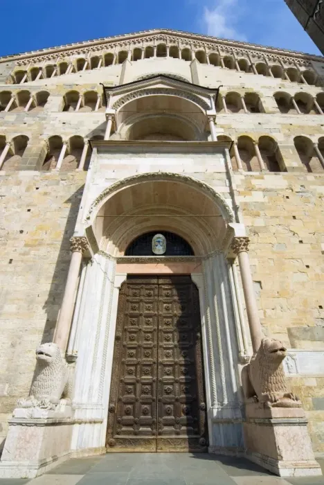 Framed Print : Duomos facade with two lion statues, Parma, Emilia Romagna, Italy, Europe Framed Print : Duomos facade with two lion statues, Parma, Emilia Romagna, Italy, Europe