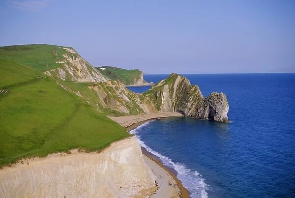 Durdle Door, an arch of Purbeck limestone on the coast, Dorset, England, UK
