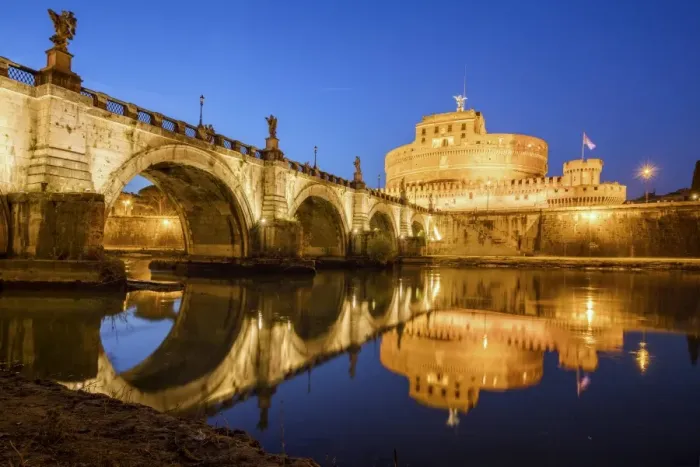 Framed Print : Dusk on the ancient palace of Castel Sant Angelo with statues of angels on the bridge Framed Print : Dusk on the ancient palace of Castel Sant Angelo with statues of angels on the bridge