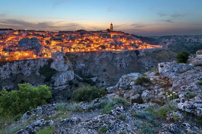 Framed Print : Dusk over the Gravina River canyon and the floodlit Sassi di Matera old town, UNESCO World Heritage Site, Matera, Basilicata, Italy, Europe Framed Print : Dusk over the Gravina River canyon and the floodlit Sassi di Matera old town, UNESCO World Heritage Site, Matera, Basilicata, Italy, Europe