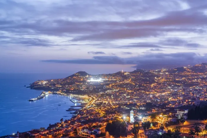 Framed Print : Dusk over the iIluminated city of Funchal viewed from Sao Goncalo, Madeira island Framed Print : Dusk over the iIluminated city of Funchal viewed from Sao Goncalo, Madeira island