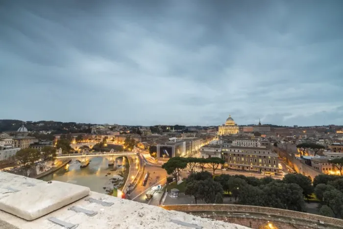 Framed Print : Dusk lights on Lungo Tevere with the Basilica di San Pietro in the background, Rome Framed Print : Dusk lights on Lungo Tevere with the Basilica di San Pietro in the background, Rome