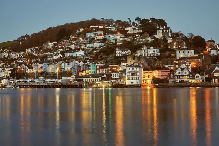 Framed Print : A dusk view of Kingswear, seen from Dartmouth, in the mouth of the River Dart, on the south coast of Devon, England, United Kingdom, Europe Framed Print : A dusk view of Kingswear, seen from Dartmouth, in the mouth of the River Dart, on the south coast of Devon, England, United Kingdom, Europe