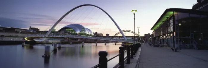 Framed Print : Dusk view towards Millennium Bridge, Tyne Bridge and Sage Music Hall, Quayside Framed Print : Dusk view towards Millennium Bridge, Tyne Bridge and Sage Music Hall, Quayside