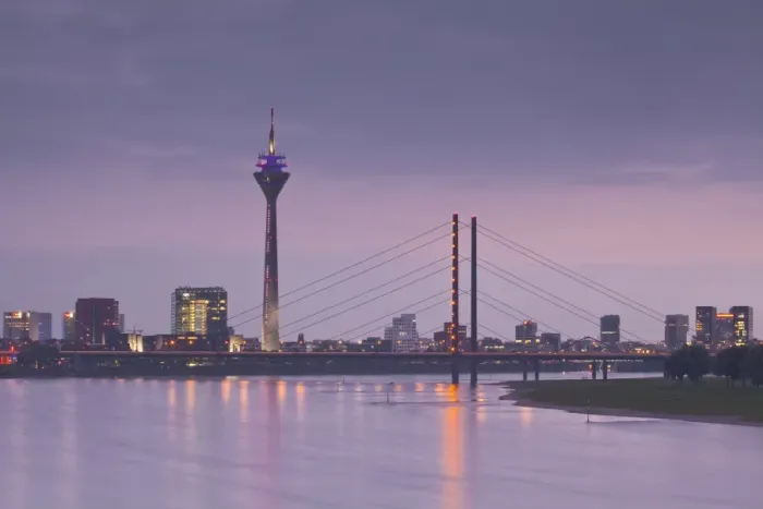 Framed Print : The Dusseldorf skyline at dusk, Dusseldorf, North Rhine-Westphalia, Germany, Europe Framed Print : The Dusseldorf skyline at dusk, Dusseldorf, North Rhine-Westphalia, Germany, Europe