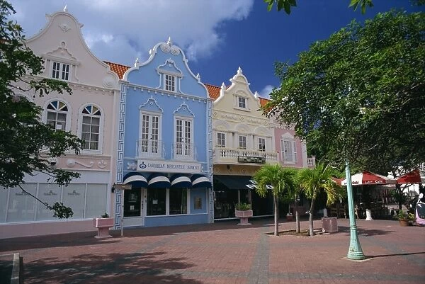 Dutch style colonial building facades, Oranjestad, Aruba, West Indies, Caribbean