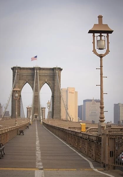 Early morning on Brooklyn Bridge, New York City, New York, United States of America