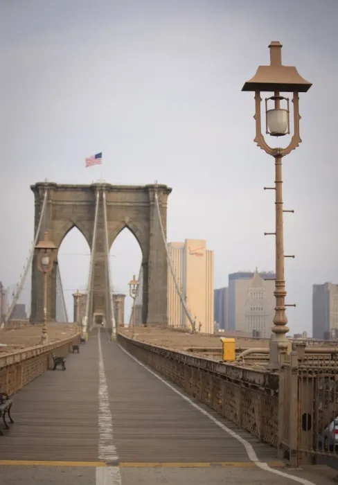 Framed Print : Early morning on Brooklyn Bridge, New York City, New York, United States of America Framed Print : Early morning on Brooklyn Bridge, New York City, New York, United States of America