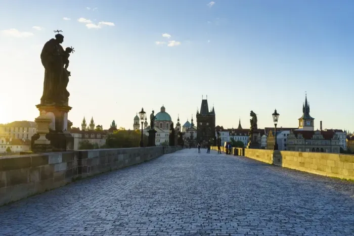 Framed Print : Early morning on Charles Bridge looking towards the Old Town, UNESCO World Heritage Site Framed Print : Early morning on Charles Bridge looking towards the Old Town, UNESCO World Heritage Site