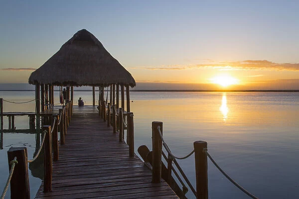 Early Morning, Dock, Rancho Encantado Eco-Resort and Spa, Bacalar, Quintana Roo, Mexico, North America