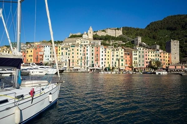 Early morning, harbour and town, Porto Venere, Cinque Terre, UNESCO World Heritage Site, Liguria, Italy, Europe
