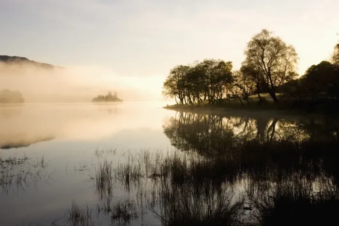 Framed Print : Early morning mist reflected in the still waters of Loch Achray, near Aberfoyle Framed Print : Early morning mist reflected in the still waters of Loch Achray, near Aberfoyle