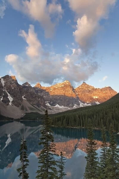 Early morning reflections in Moraine Lake, Banff National Park, UNESCO World Heritage Site