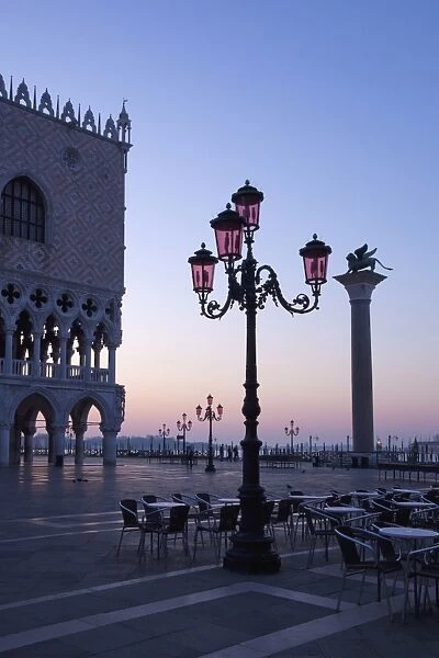 Early morning view of Piazza San Marco (St. Marks Square), Column of St