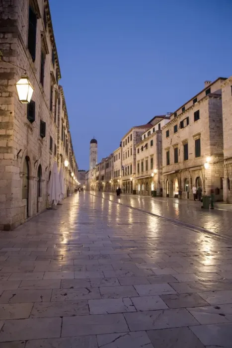 Framed Print : Early morning view along Stradun Street, tower of the Church of St. Saviour Framed Print : Early morning view along Stradun Street, tower of the Church of St. Saviour