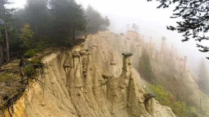 Framed Print : Earth Pyramids and woods in the autumn mist, Perca (Percha), province of Bolzano Framed Print : Earth Pyramids and woods in the autumn mist, Perca (Percha), province of Bolzano