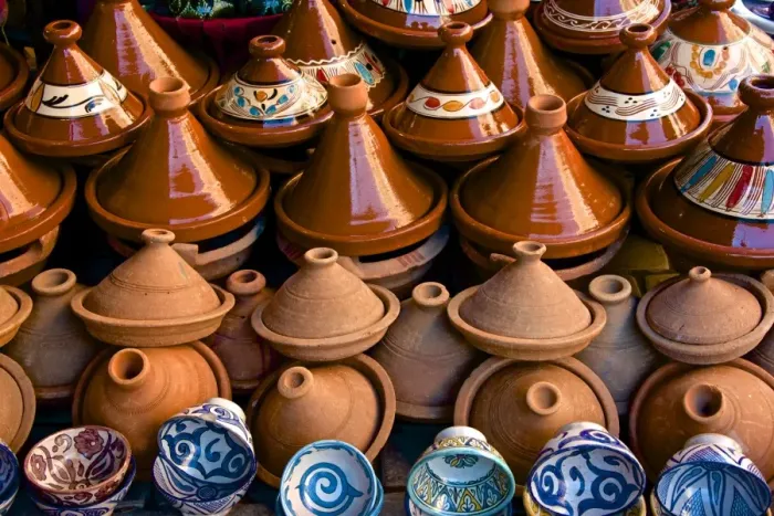 Framed Print : Earthenware tajines and bowls from Fez, for sale in the street of the Medina, Marrakech, Morocco, North Africa, Africa Framed Print : Earthenware tajines and bowls from Fez, for sale in the street of the Medina, Marrakech, Morocco, North Africa, Africa