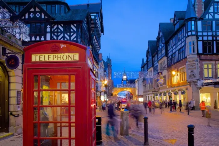 Framed Print : East Gate and telephone box at Christmas, Chester, Cheshire, England, United Kingdom, Europe Framed Print : East Gate and telephone box at Christmas, Chester, Cheshire, England, United Kingdom, Europe
