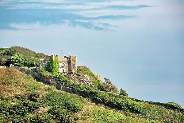 The East Hill Cliff Lift station above Hastings historic Old Town, Hastings, East Sussex, England, United Kingdom, Europe