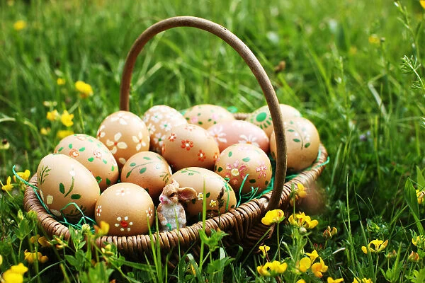 Easter eggs in a basket, Haute-Savoie, France