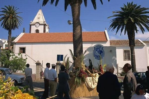 Easter floral display in square outside church, Porto Santo Island, off Madeira