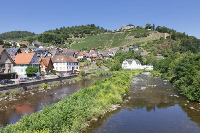 Framed Print : Eberstein Castle reflecting in Murg River, Obertsrot near Gernsbach, Murgtal Valley Framed Print : Eberstein Castle reflecting in Murg River, Obertsrot near Gernsbach, Murgtal Valley