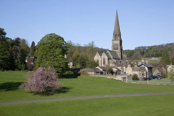 Edensor Parish Church in spring, Derbyshire, England, United Kingdom, Europe
