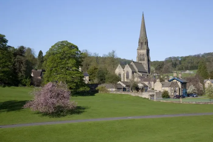 Framed Print : Edensor Parish Church in spring, Derbyshire, England, United Kingdom, Europe Framed Print : Edensor Parish Church in spring, Derbyshire, England, United Kingdom, Europe