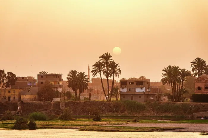 Framed Print : Egyptian village on banks of Nile River, Egypt Framed Print : Egyptian village on banks of Nile River, Egypt