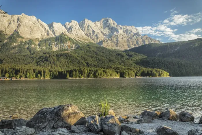 Framed Print : Eibsee Lake and Zugspitze Mountain, near Grainau, Werdenfelser Land range, Upper Bavaria