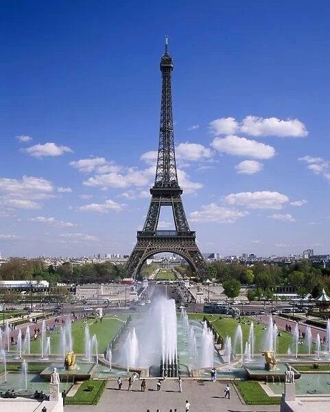 The Eiffel Tower with water fountains, Paris, France