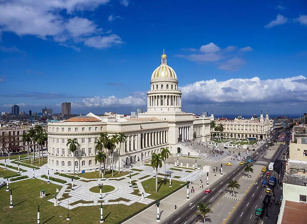 El Capitolio and Paseo del Prado, elevated view, Havana, La Habana Province, Cuba