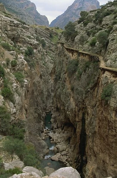 El Chorro Gorge and the old catwalk, Malaga province, Andalucia, Spain, Europe