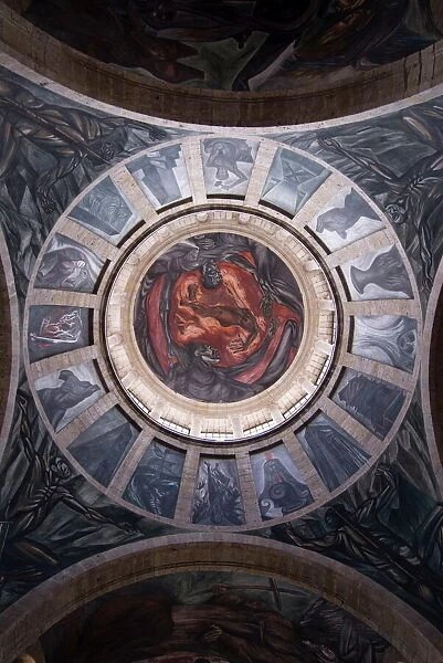 El Hombre de Fuego (Man of Fire), the most notable of the murals painted by Jose Clemente Orozco between 1936 and 1939, in the Instituto Cultural de Cabanas, built between 1805 and 1810, Guadalajara, Jalisco, Mexico
