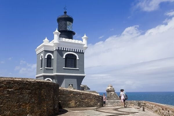 El Morro Lighthouse on Castillo San Felipe del Morro, Old City of San Juan, Puerto Rico Island, West Indies, United States of America, Central America