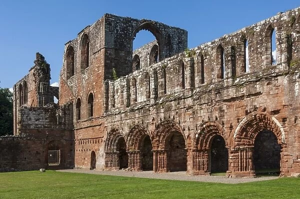 Elaborate carved stone arches, 12th century St. Mary of Furness Cistercian Abbey, Cumbria, England, United Kingdom, Europe