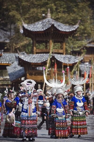 Elaborate costumes worn at a traditional Miao New Year festival in Xijiang