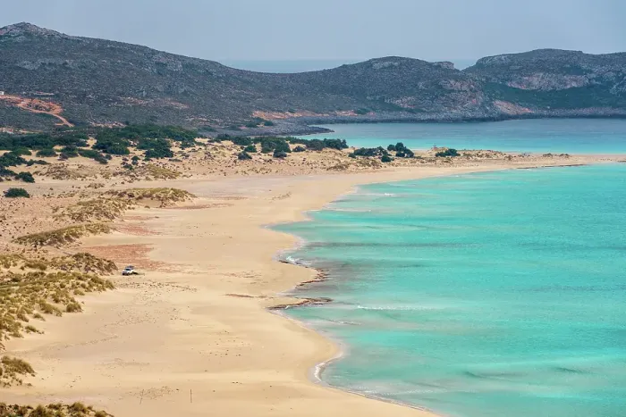 Framed Print : Elafonisos island and Simos beach with turquoise water in the south of Greece, Greece Framed Print : Elafonisos island and Simos beach with turquoise water in the south of Greece, Greece
