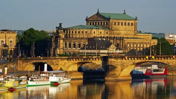 Framed Print : Elbe River, Semper Opera House, Dresden, Saxony, Germany, Europe