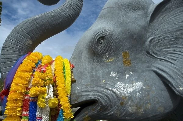 Detail of elephant statue, Chalong Temple, Muang District, Phuket, Thailand