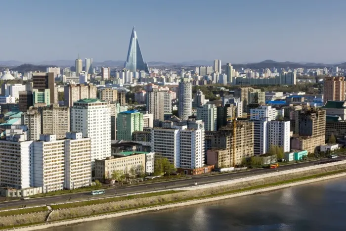 Framed Print : Elevated city skyline including the Ryugyong hotel and Taedong River, Pyongyang, Democratic Peoples Republic of Korea (DPRK), North Korea, Asia Framed Print : Elevated city skyline including the Ryugyong hotel and Taedong River, Pyongyang, Democratic Peoples Republic of Korea (DPRK), North Korea, Asia