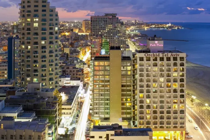 Framed Print : Elevated dusk view of the city beachfront, Tel Aviv, Israel, Middle East Framed Print : Elevated dusk view of the city beachfront, Tel Aviv, Israel, Middle East