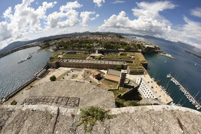 Framed Print : Elevated fish-eye view of Corfu Town, Corfu, Greek Islands, Greece, Europe Framed Print : Elevated fish-eye view of Corfu Town, Corfu, Greek Islands, Greece, Europe
