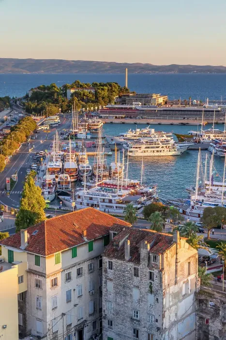 Framed Print : Elevated view from the bell tower of the Cathedral over the port, Split, Croatia, Europe Framed Print : Elevated view from the bell tower of the Cathedral over the port, Split, Croatia, Europe