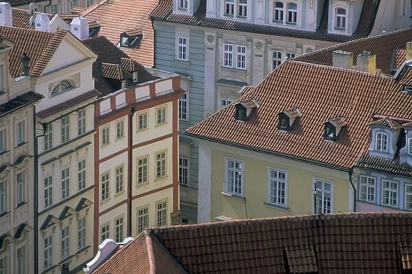 Elevated view of building facades, Male namesti (small square), Old Town Square