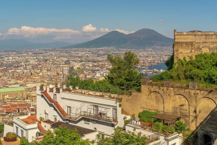 Framed Print : Elevated view from Castel Sant'Elmo of Naples and Mount Vesuvius in the background, Naples, Campania, Italy, Europe Framed Print : Elevated view from Castel Sant'Elmo of Naples and Mount Vesuvius in the background, Naples, Campania, Italy, Europe