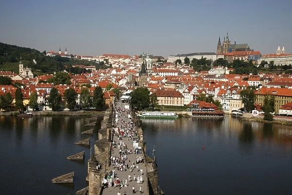 Elevated view over Charles Bridge, UNESCO World Heritage Site, Prague, Czech Republic