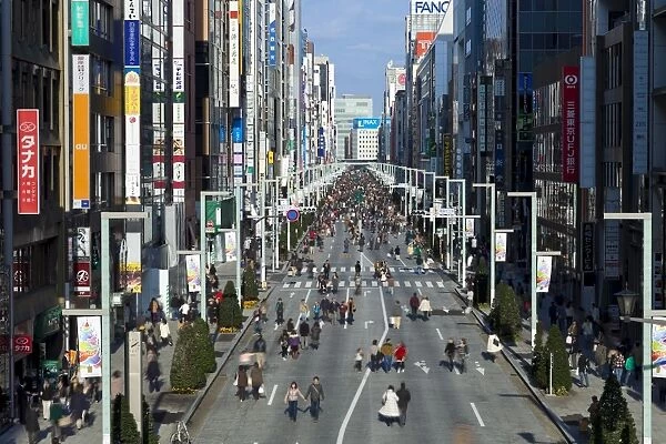 Elevated view along Chuo Dori Street in Ginza, Tokyo, Japan, Asia