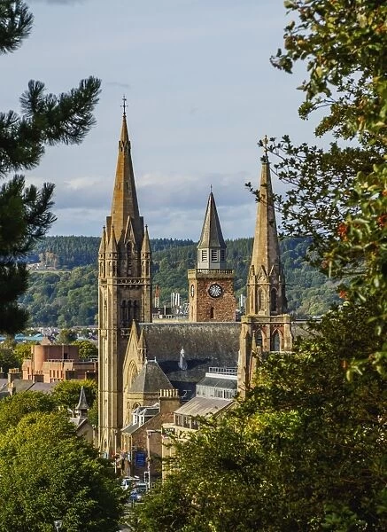 Elevated view of the Church Towers, Inverness, Highlands, Scotland, United Kingdom