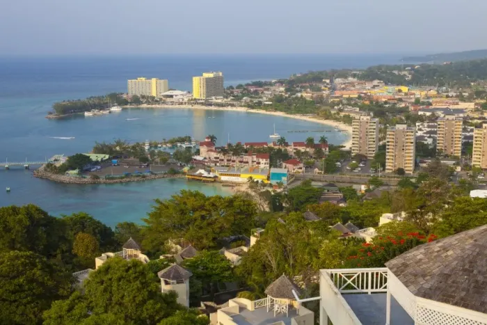 Framed Print : Elevated view over city and coastline, Ocho Rios, Jamaica, West Indies, Caribbean, Central America Framed Print : Elevated view over city and coastline, Ocho Rios, Jamaica, West Indies, Caribbean, Central America